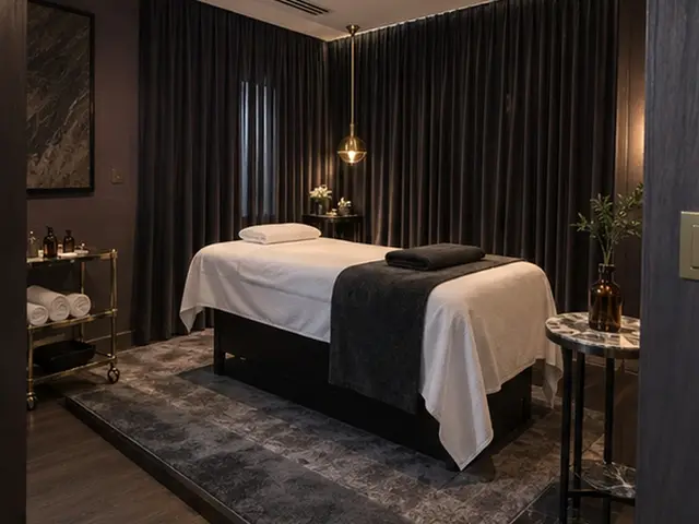 Perdeli, loş ışıklı masaj odası — Siyavuşpaşa, Masaj Salonun